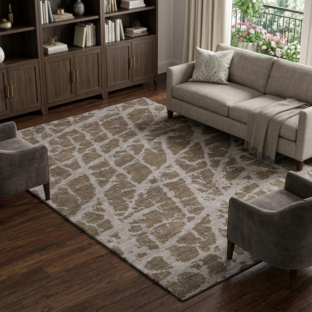 10' X 14' Brown And Taupe Geometric Shag Washable Area Rug With UV Protection - HomeRoots - Flyclothing LLC