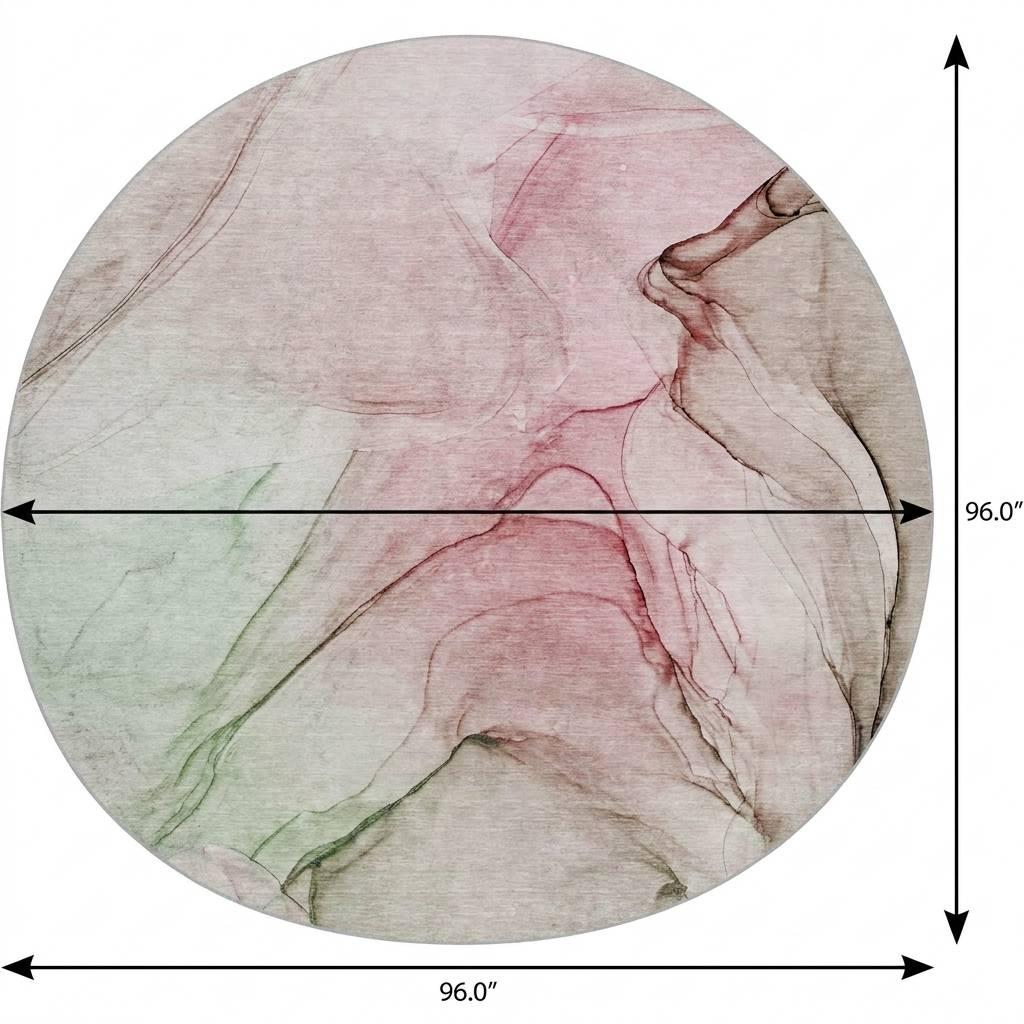 8' Blush And Taupe Abstract Shag Washable Round Rug With UV Protection - HomeRoots - Flyclothing LLC