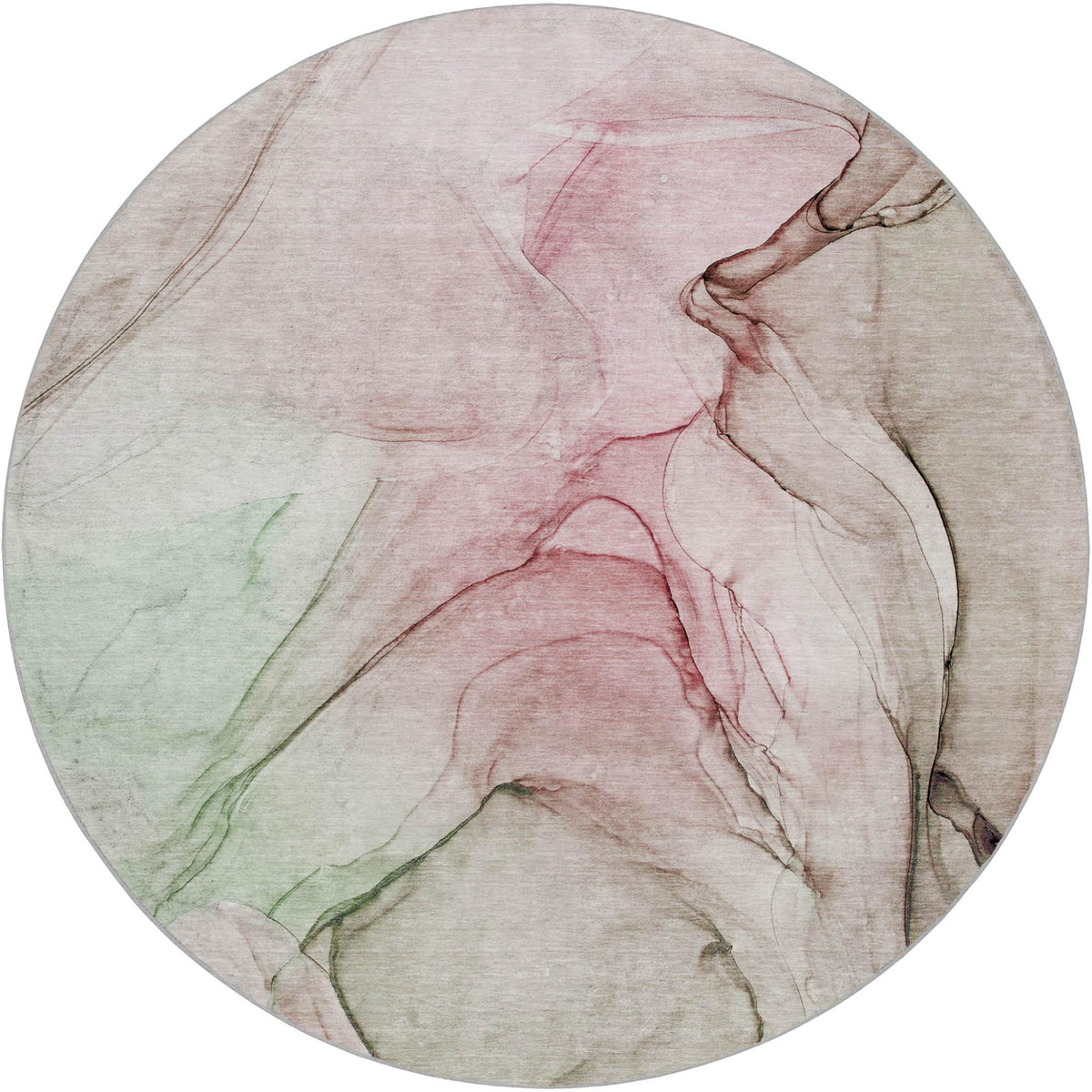 8' Blush And Taupe Abstract Shag Washable Round Rug With UV Protection - HomeRoots - Flyclothing LLC