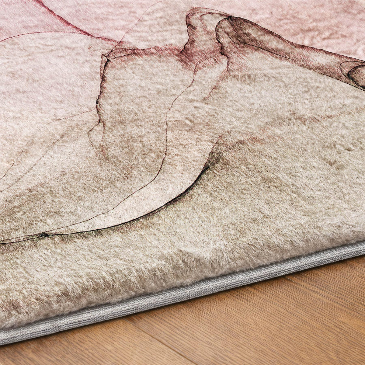 8' Blush And Taupe Abstract Shag Washable Round Rug With UV Protection - HomeRoots - Flyclothing LLC