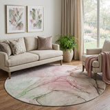 8' Blush And Taupe Abstract Shag Washable Round Rug With UV Protection - HomeRoots - Flyclothing LLC