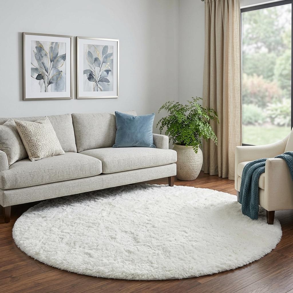8' Charcoal And Gray Geometric Shag Washable Round Rug With UV Protection - HomeRoots - Flyclothing LLC