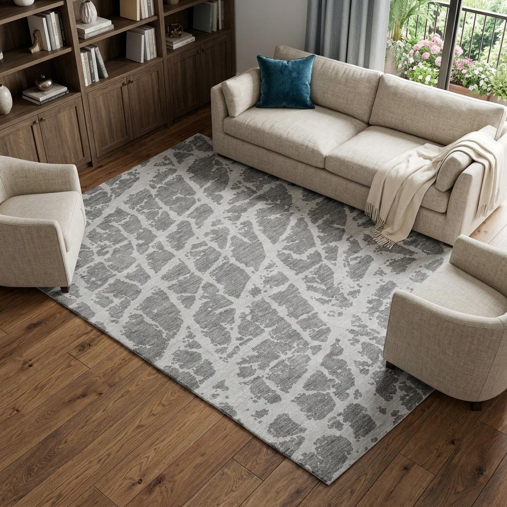 8' X 10' Charcoal And Gray Geometric Shag Washable Area Rug With UV Protection - HomeRoots - Flyclothing LLC