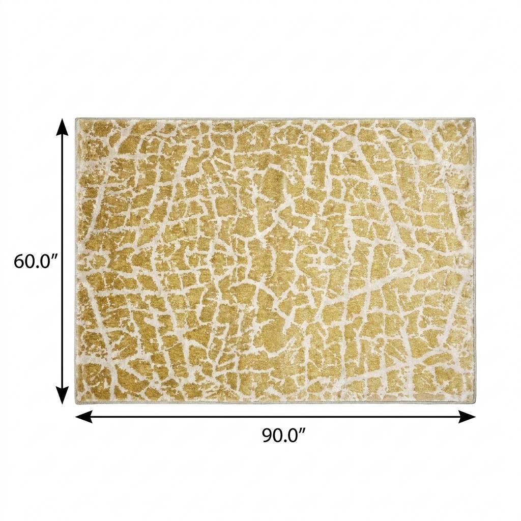 5' X 8' Gold And Ivory Geometric Shag Washable Area Rug With UV Protection - HomeRoots - Flyclothing LLC