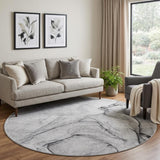 8' Gray And Charcoal Abstract Shag Washable Round Rug With UV Protection - HomeRoots - Flyclothing LLC