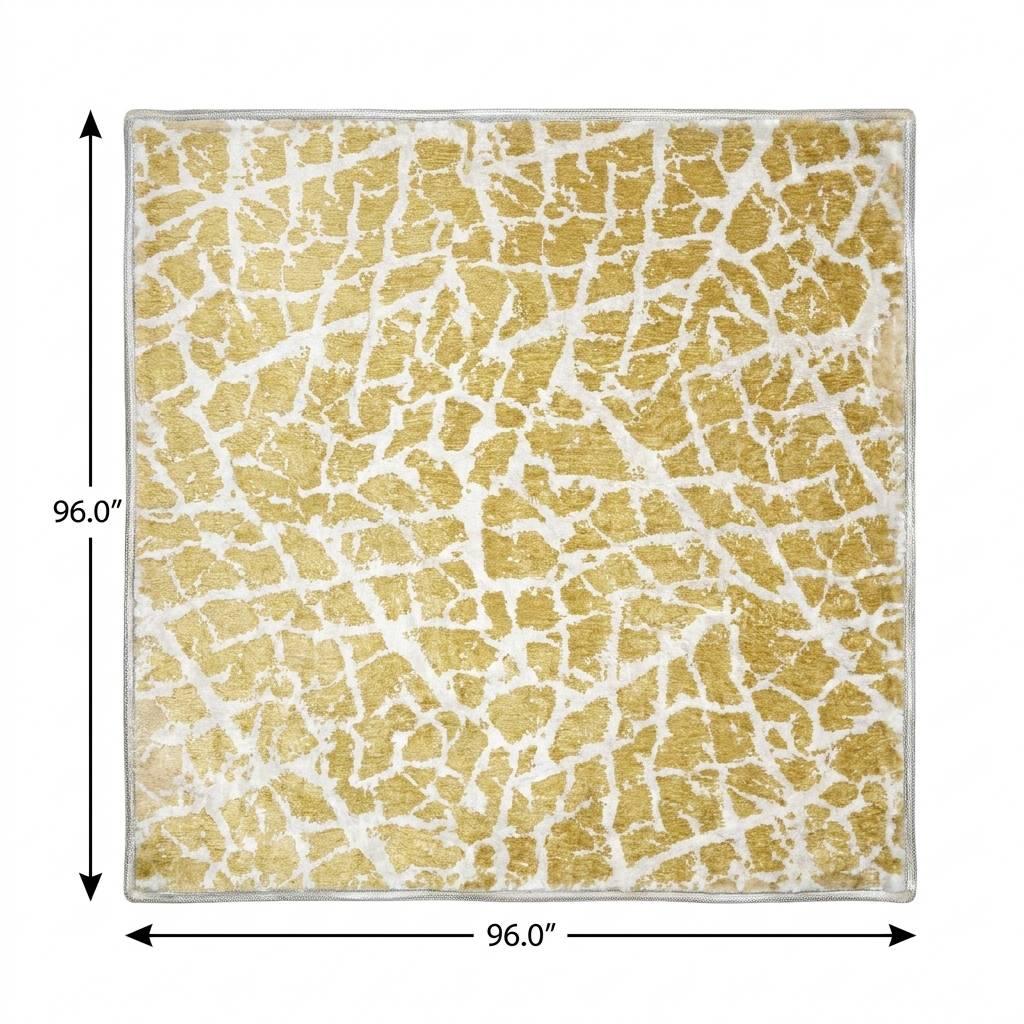 8' Gold And Ivory Geometric Shag Washable Round Rug With UV Protection - HomeRoots - Flyclothing LLC