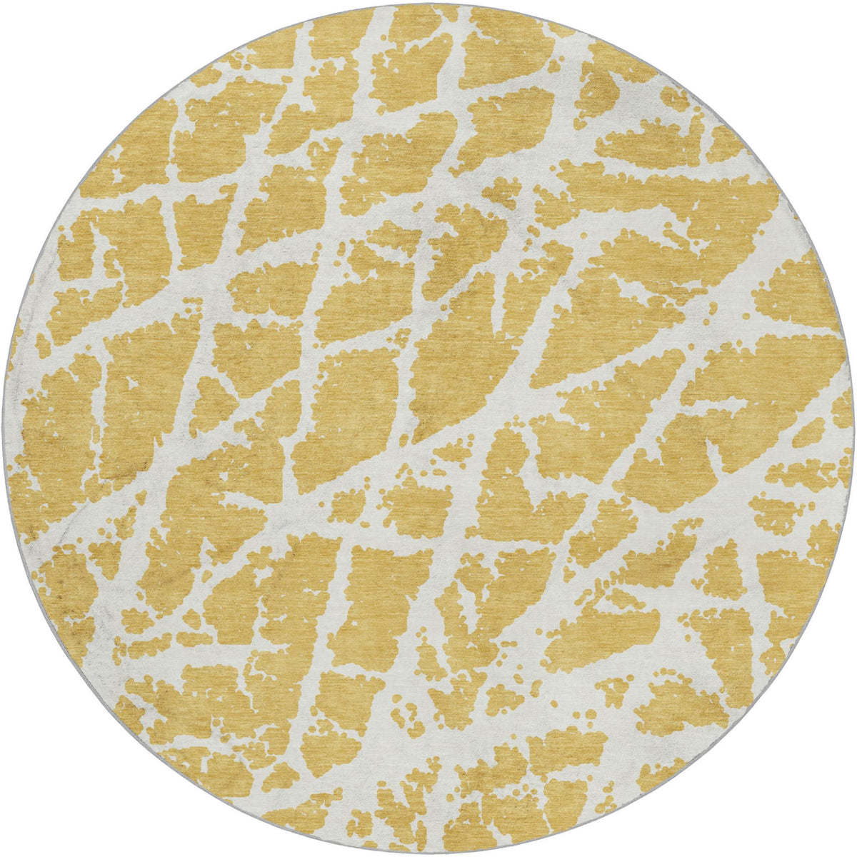 8' Gold And Ivory Geometric Shag Washable Round Rug With UV Protection - HomeRoots - Flyclothing LLC