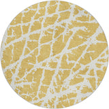 8' Gold And Ivory Geometric Shag Washable Round Rug With UV Protection - HomeRoots - Flyclothing LLC