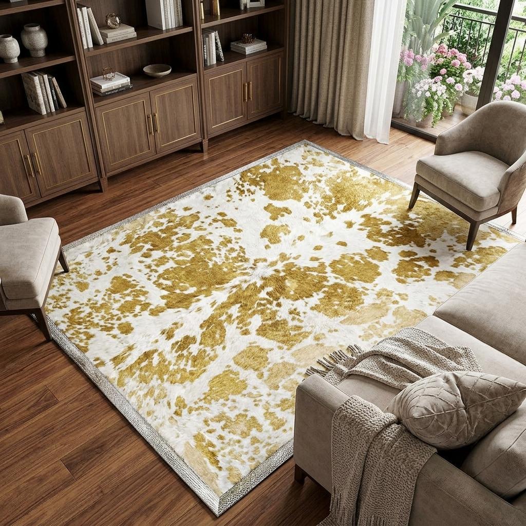 10' X 14' Gold And Ivory Geometric Shag Washable Area Rug With UV Protection - HomeRoots - Flyclothing LLC