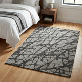 3' X 5' Gray And Charcoal Geometric Shag Washable Area Rug With UV Protection - HomeRoots - Flyclothing LLC