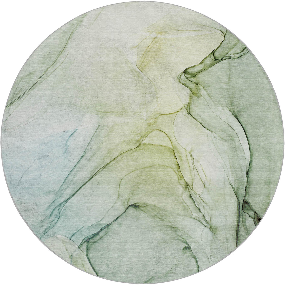 8' Green And Ivory Abstract Shag Washable Round Rug With UV Protection - HomeRoots - Flyclothing LLC