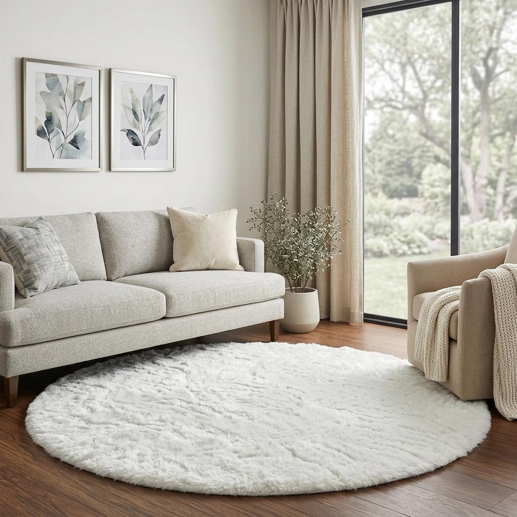 8' Green And Ivory Abstract Shag Washable Round Rug With UV Protection - HomeRoots - Flyclothing LLC