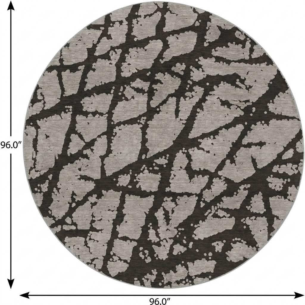 8' Gray And Charcoal Geometric Shag Washable Round Rug With UV Protection - HomeRoots - Flyclothing LLC
