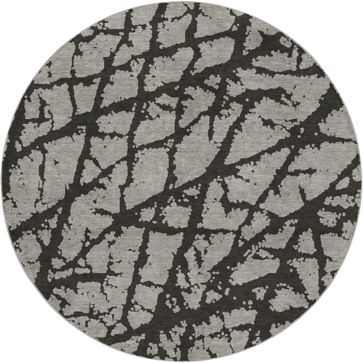8' Gray And Charcoal Geometric Shag Washable Round Rug With UV Protection - HomeRoots - Flyclothing LLC