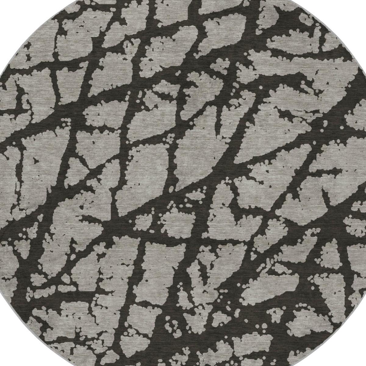 8' Gray And Charcoal Geometric Shag Washable Round Rug With UV Protection - HomeRoots - Flyclothing LLC