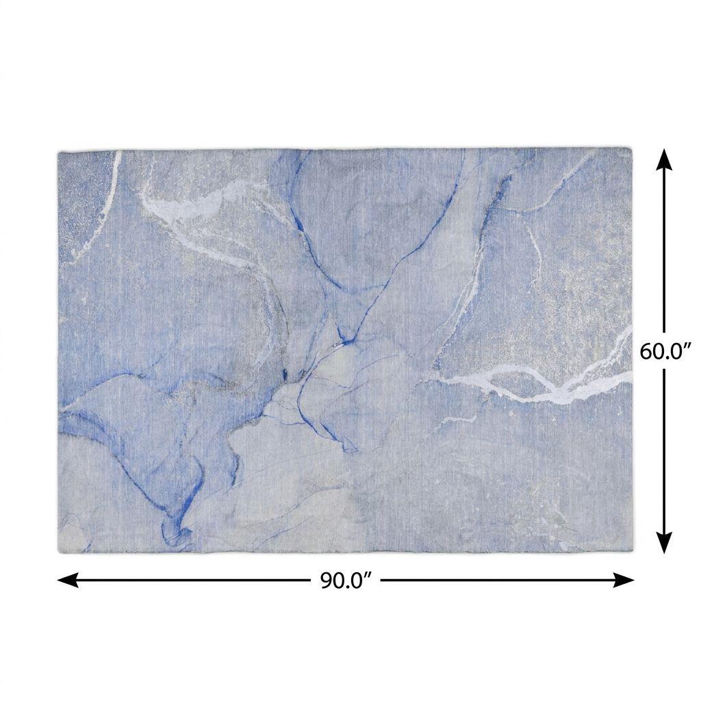 5' X 8' Blue And Denim Blue Abstract Shag Washable Area Rug With UV Protection - HomeRoots - Flyclothing LLC