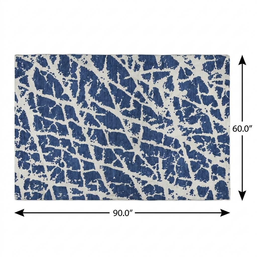 5' X 8' Navy Blue And Ivory Geometric Shag Washable Area Rug With UV Protection - HomeRoots - Flyclothing LLC