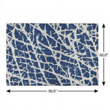 5' X 8' Navy Blue And Ivory Geometric Shag Washable Area Rug With UV Protection - HomeRoots - Flyclothing LLC