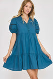 Umgee USA Full Size Lace Detail Puff Sleeve Mini Dress Plus Size - Trendsi