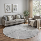 8' Gray And Charcoal Abstract Shag Washable Round Rug With UV Protection - HomeRoots - Flyclothing LLC