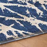 9' X 12' Navy Blue And Ivory Geometric Shag Washable Area Rug With UV Protection - HomeRoots - Flyclothing LLC