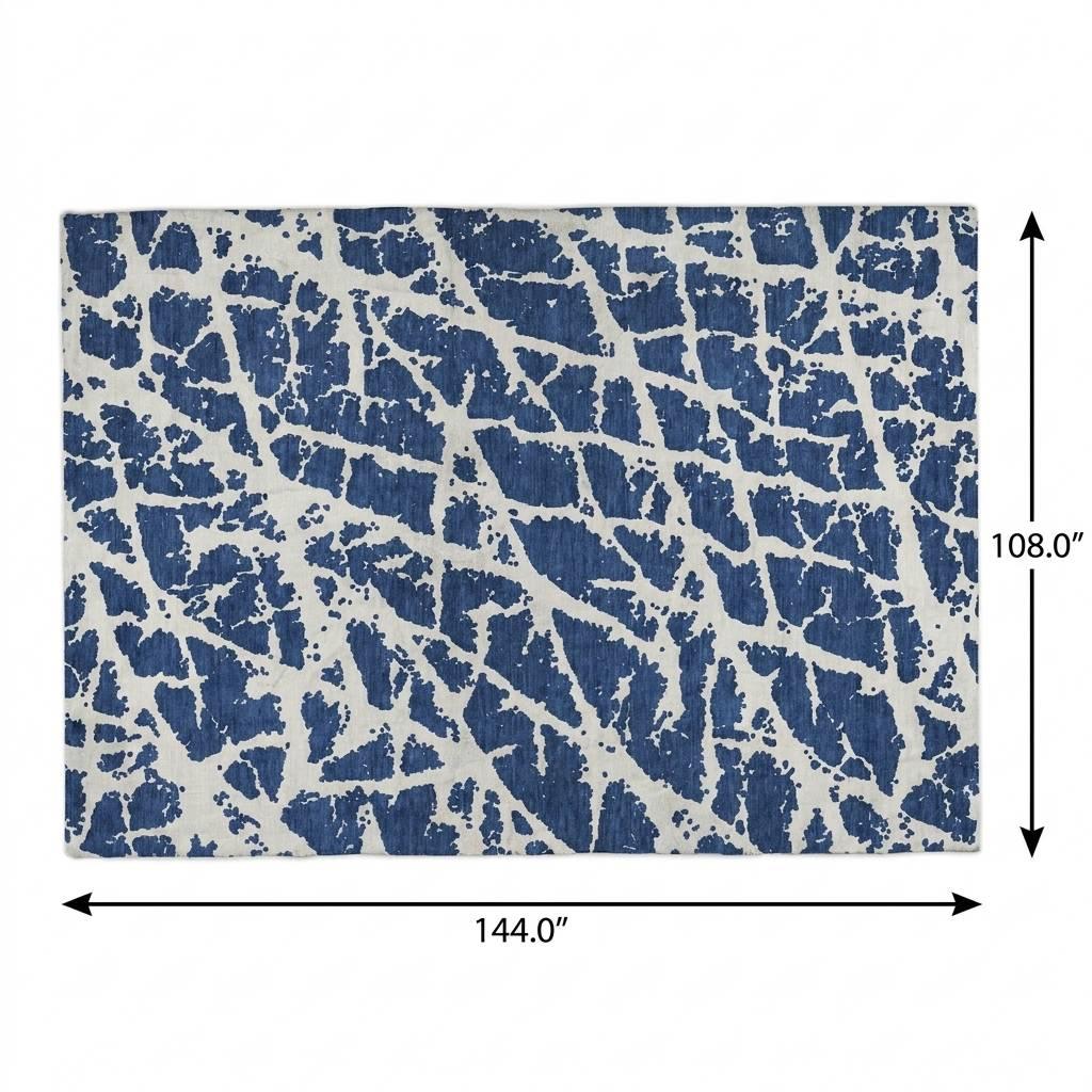 9' X 12' Navy Blue And Ivory Geometric Shag Washable Area Rug With UV Protection - HomeRoots - Flyclothing LLC