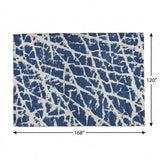 10' X 14' Navy Blue And Ivory Geometric Shag Washable Area Rug With UV Protection - HomeRoots - Flyclothing LLC