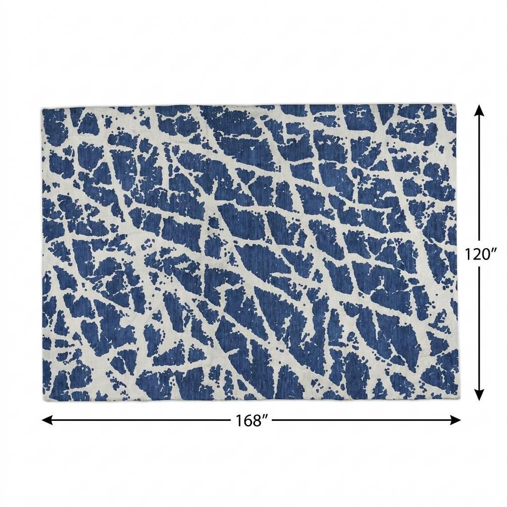 10' X 14' Navy Blue And Ivory Geometric Shag Washable Area Rug With UV Protection - HomeRoots - Flyclothing LLC