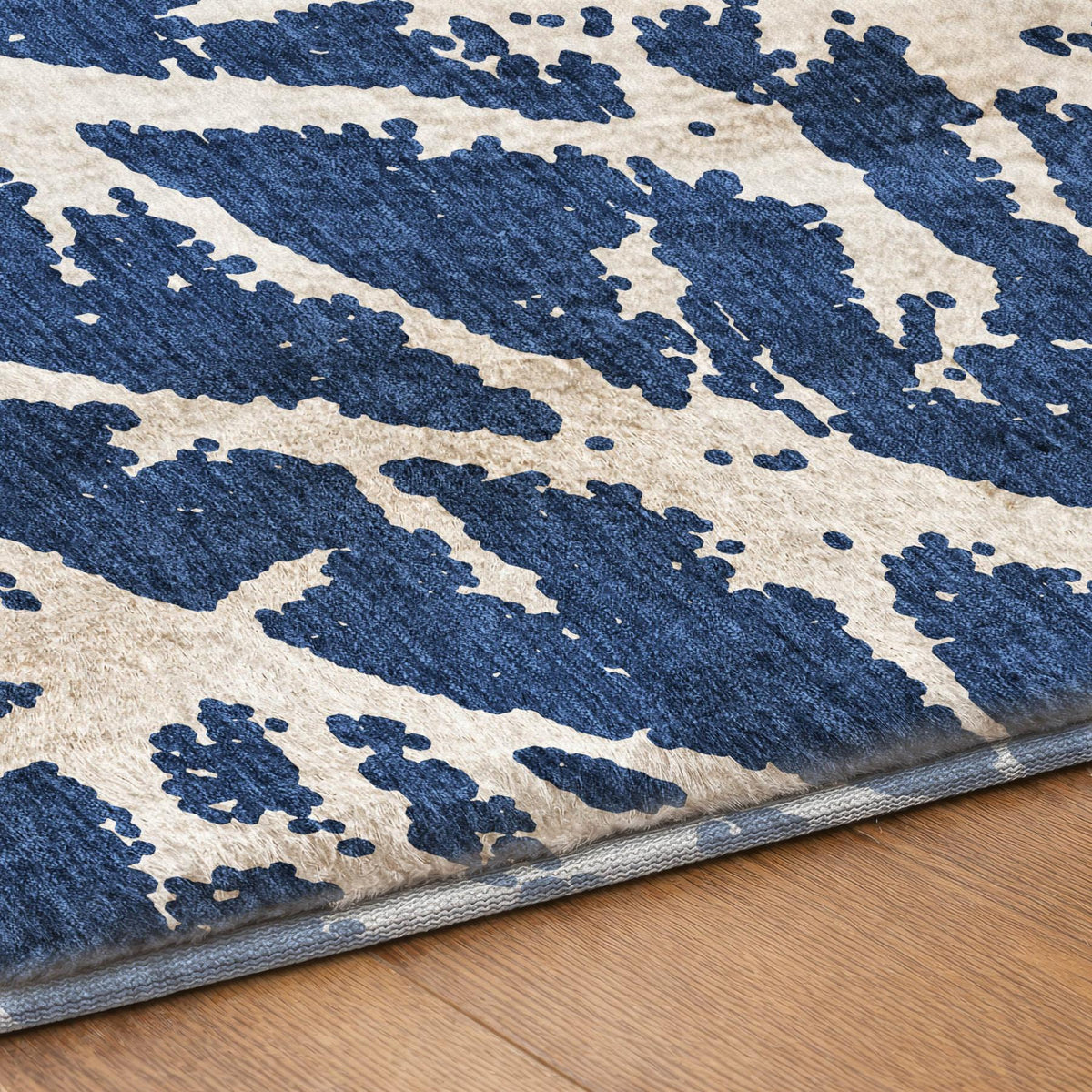 10' X 14' Navy Blue And Ivory Geometric Shag Washable Area Rug With UV Protection - HomeRoots - Flyclothing LLC