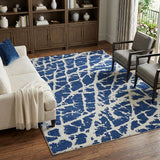 10' X 14' Navy Blue And Ivory Geometric Shag Washable Area Rug With UV Protection - HomeRoots - Flyclothing LLC