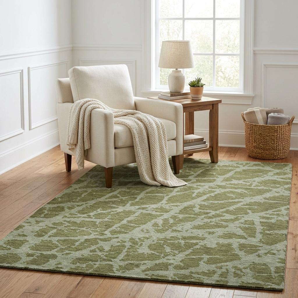 5' X 8' Olive Green And Fern Green Geometric Shag Washable Area Rug With UV Protection - HomeRoots - Flyclothing LLC