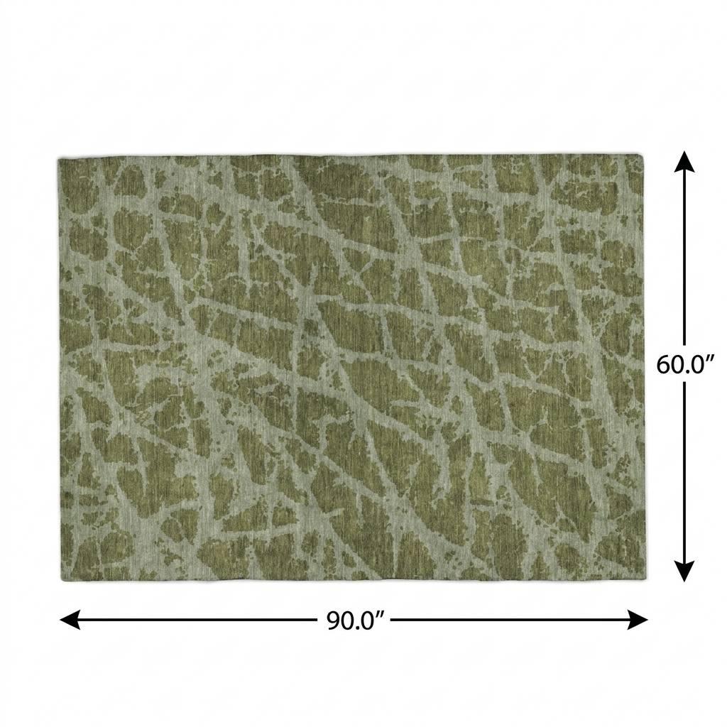 5' X 8' Olive Green And Fern Green Geometric Shag Washable Area Rug With UV Protection - HomeRoots - Flyclothing LLC