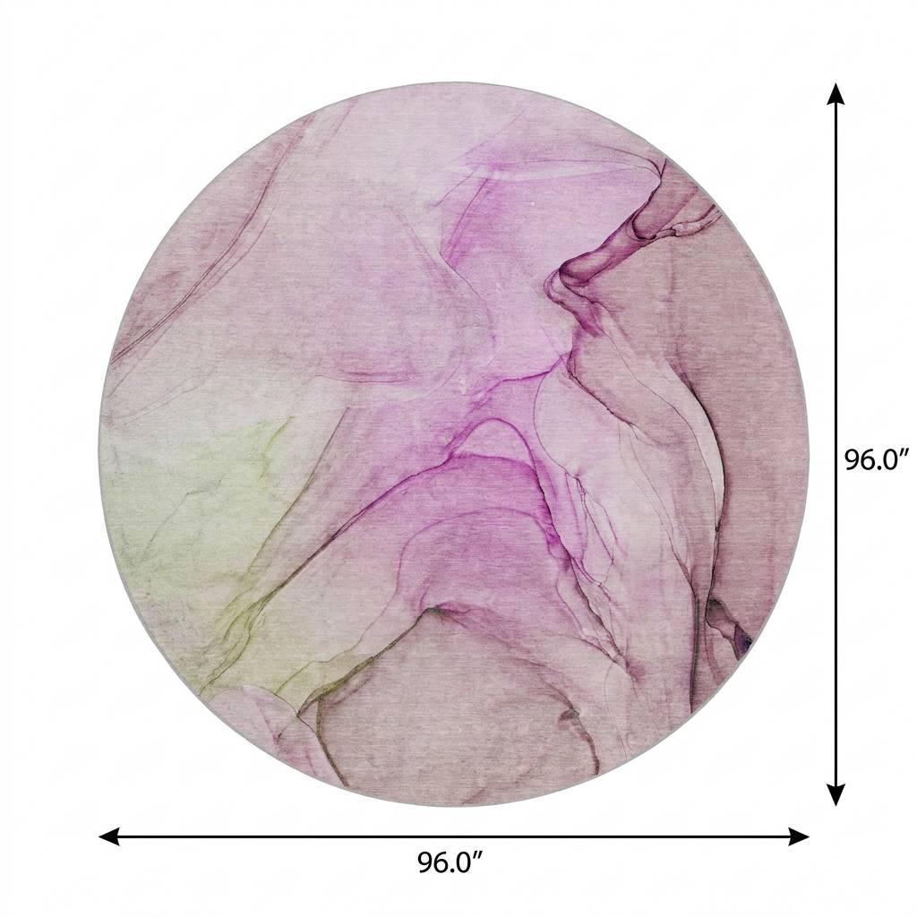 8' Pink And Purple Abstract Shag Washable Round Rug With UV Protection - HomeRoots - Flyclothing LLC