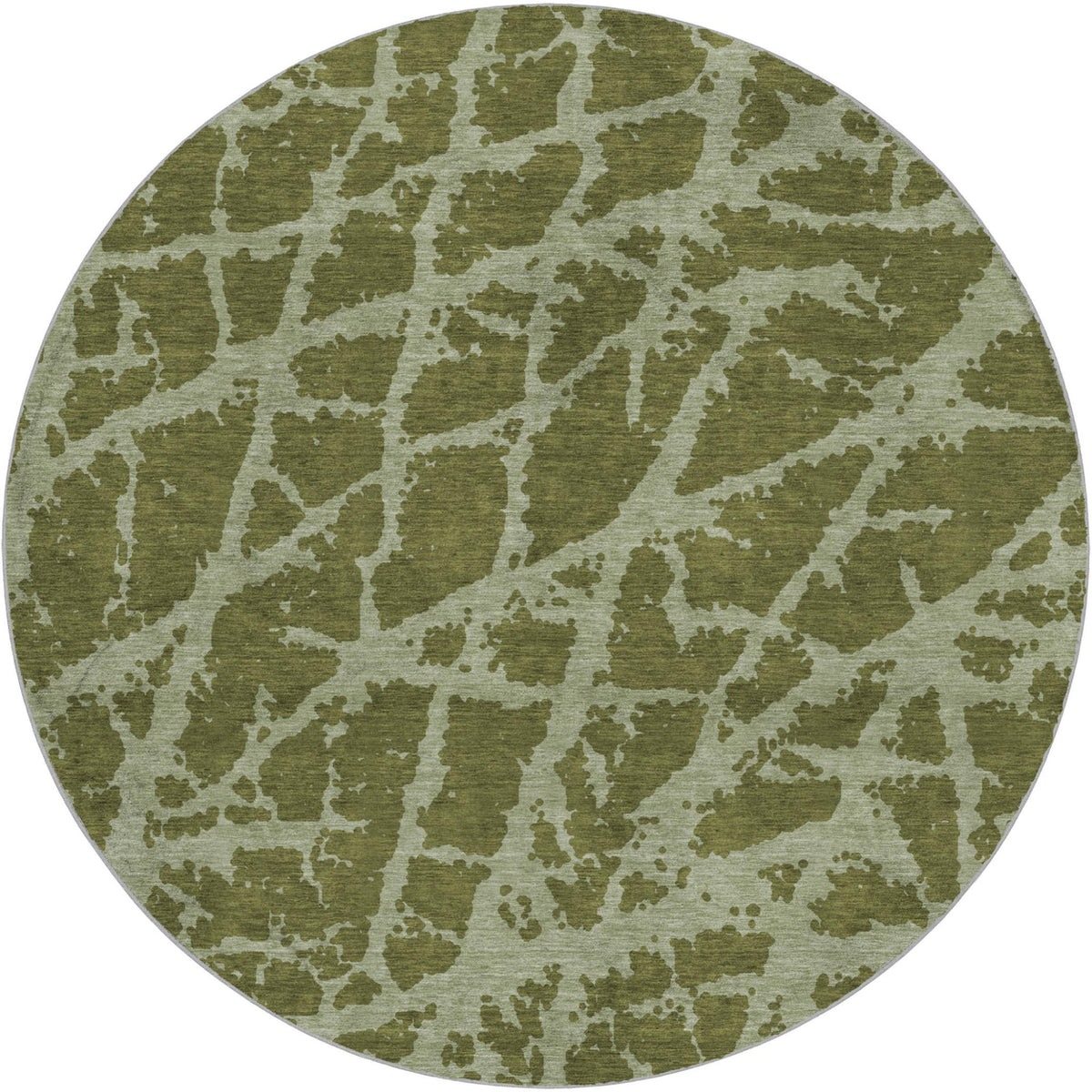 8' Olive Green And Fern Green Geometric Shag Washable Round Rug With UV Protection - HomeRoots - Flyclothing LLC