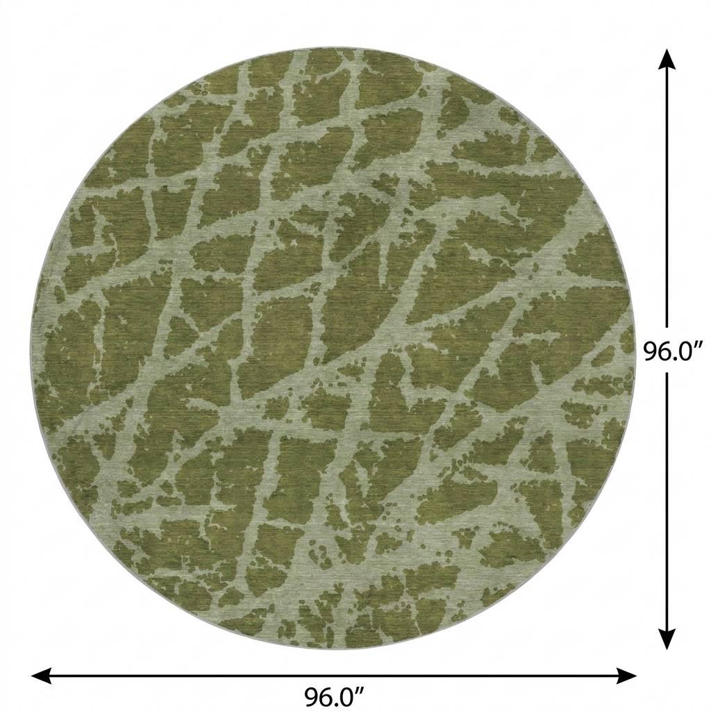 8' Olive Green And Fern Green Geometric Shag Washable Round Rug With UV Protection - HomeRoots - Flyclothing LLC