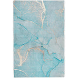 5' X 8' Teal And Turquoise Abstract Shag Washable Area Rug With UV Protection - HomeRoots - Flyclothing LLC