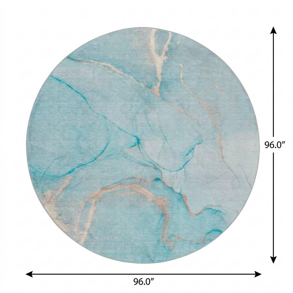 8' Teal And Turquoise Abstract Shag Washable Round Rug With UV Protection - HomeRoots - Flyclothing LLC