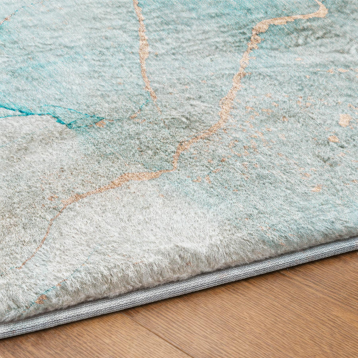 8' Teal And Turquoise Abstract Shag Washable Round Rug With UV Protection - HomeRoots - Flyclothing LLC