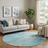 8' Teal And Turquoise Abstract Shag Washable Round Rug With UV Protection - HomeRoots - Flyclothing LLC