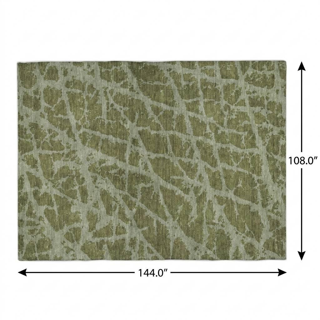 9' X 12' Olive Green And Fern Green Geometric Shag Washable Area Rug With UV Protection - HomeRoots - Flyclothing LLC