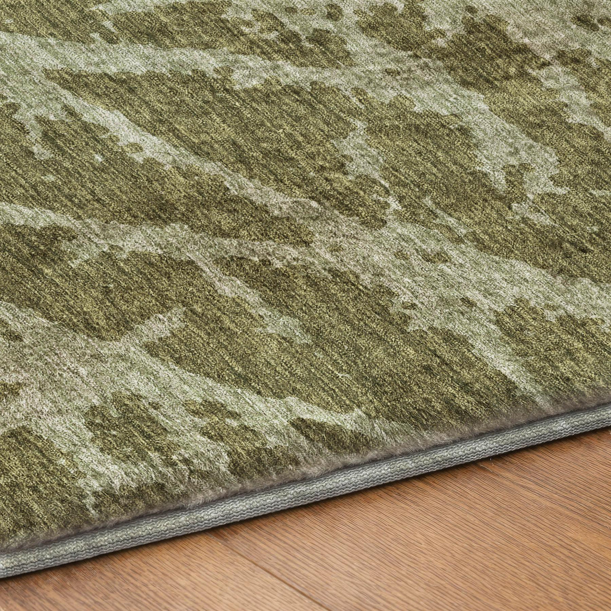 9' X 12' Olive Green And Fern Green Geometric Shag Washable Area Rug With UV Protection - HomeRoots - Flyclothing LLC