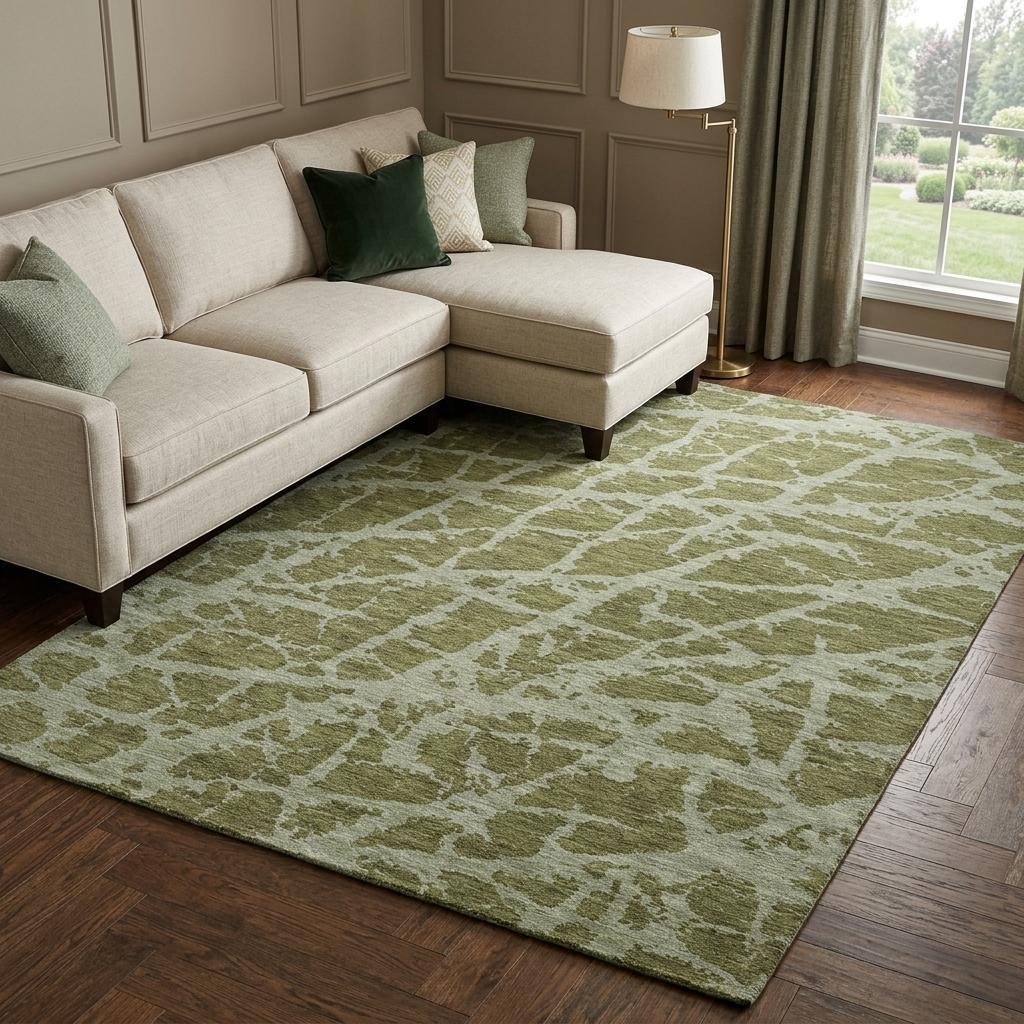 9' X 12' Olive Green And Fern Green Geometric Shag Washable Area Rug With UV Protection - HomeRoots - Flyclothing LLC