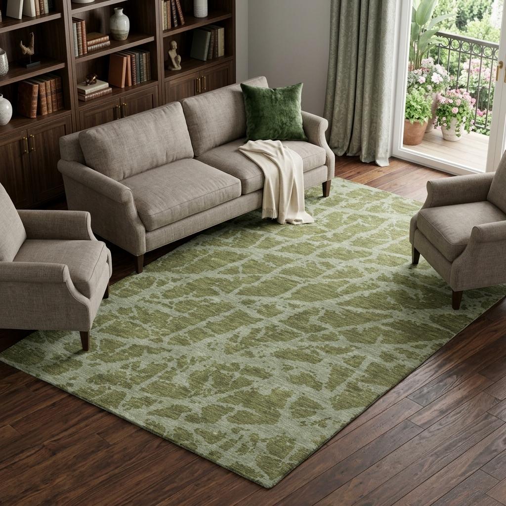 10' X 14' Olive Green And Fern Green Geometric Shag Washable Area Rug With UV Protection - HomeRoots - Flyclothing LLC