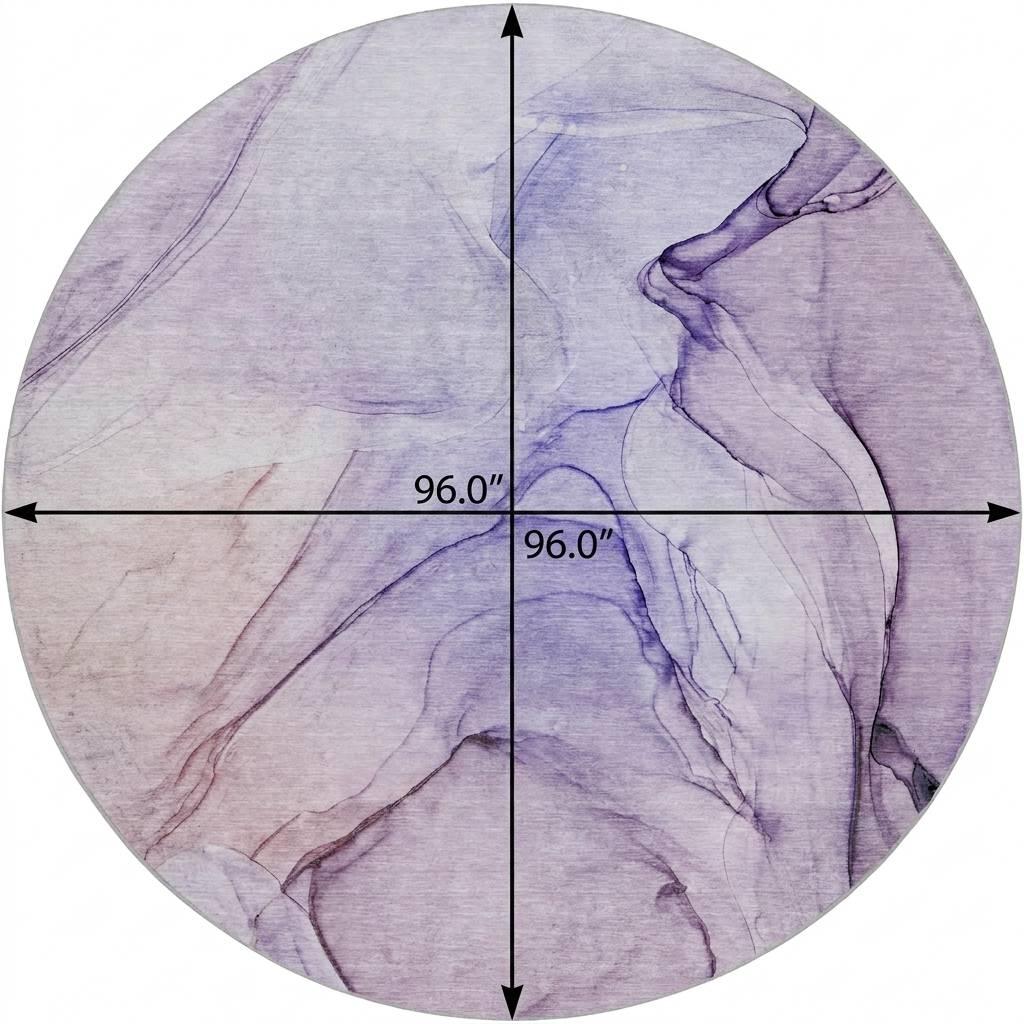 8' Purple And Ivory Abstract Shag Washable Round Rug With UV Protection - HomeRoots - Flyclothing LLC