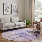 8' Purple And Ivory Abstract Shag Washable Round Rug With UV Protection - HomeRoots - Flyclothing LLC