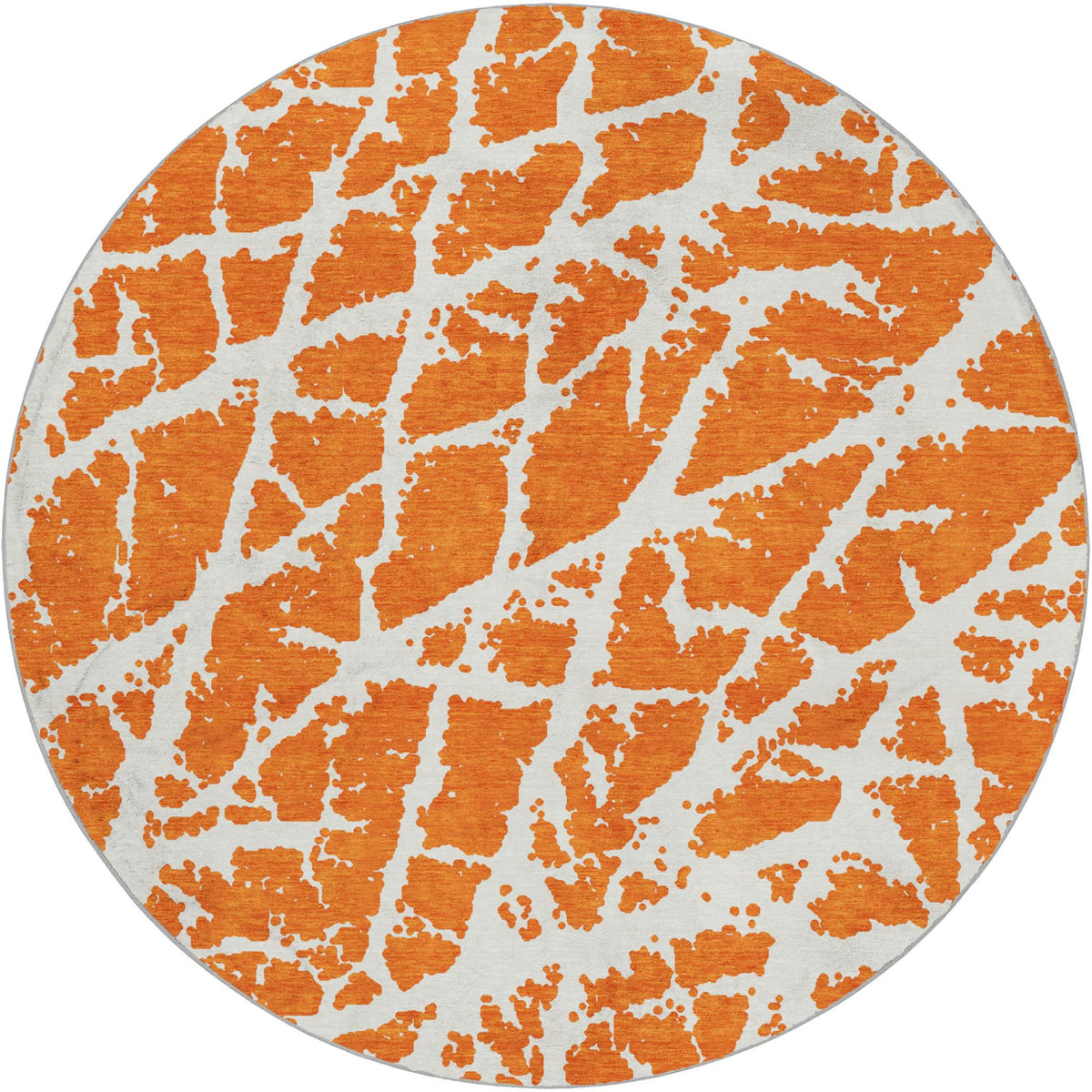 8' Orange And Ivory Geometric Shag Washable Round Rug With UV Protection - HomeRoots - Flyclothing LLC