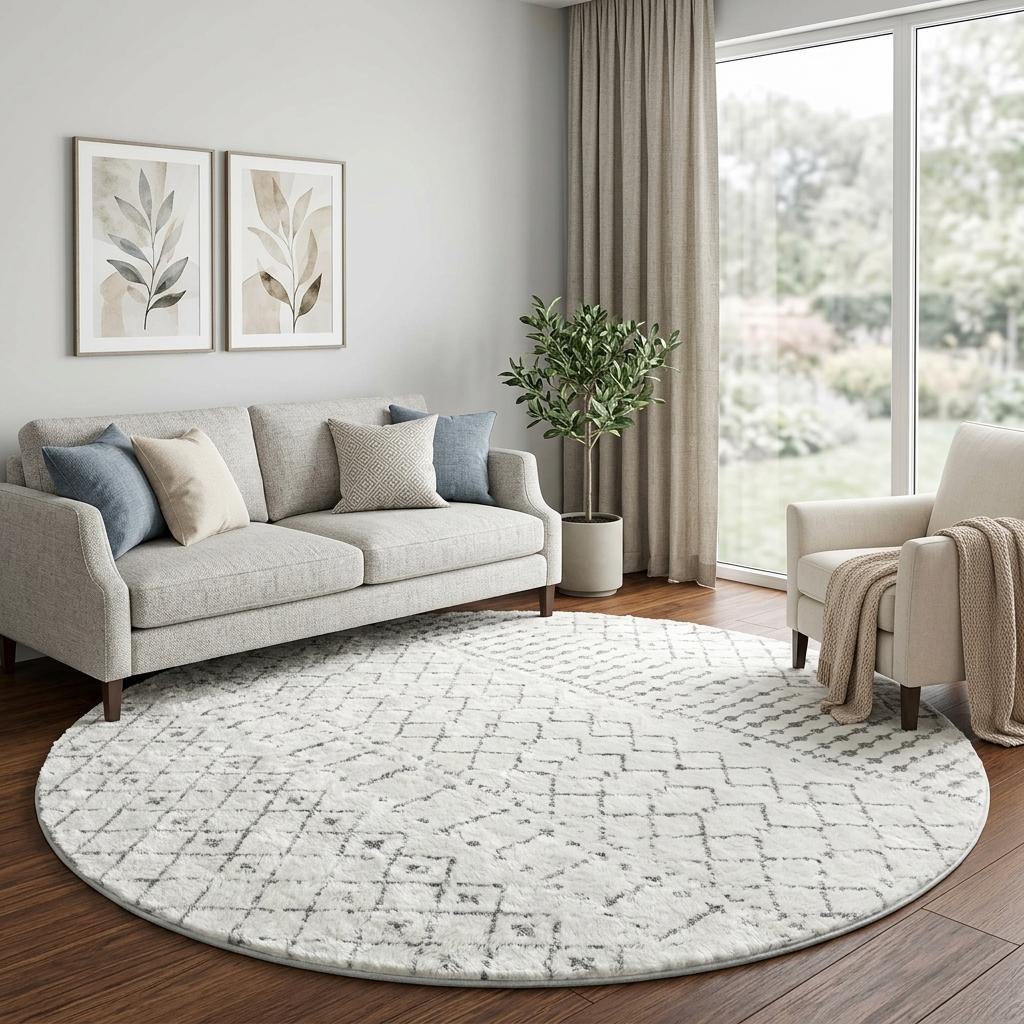 8' Orange And Ivory Geometric Shag Washable Round Rug With UV Protection - HomeRoots - Flyclothing LLC
