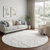 8' Orange And Ivory Geometric Shag Washable Round Rug With UV Protection - HomeRoots - Flyclothing LLC