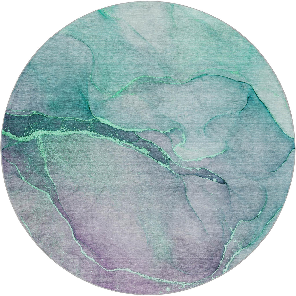 8' Green And Teal Abstract Shag Washable Round Rug With UV Protection - HomeRoots - Flyclothing LLC