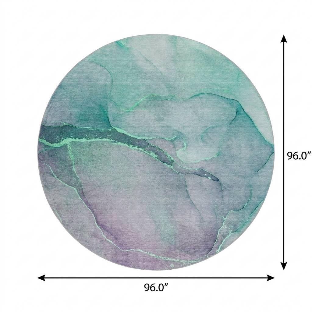 8' Green And Teal Abstract Shag Washable Round Rug With UV Protection - HomeRoots - Flyclothing LLC